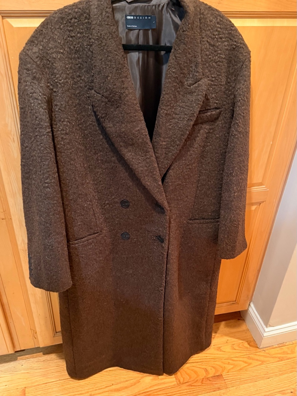 NWOT ASOS Dark Brown Double-Breasted Pea Coat